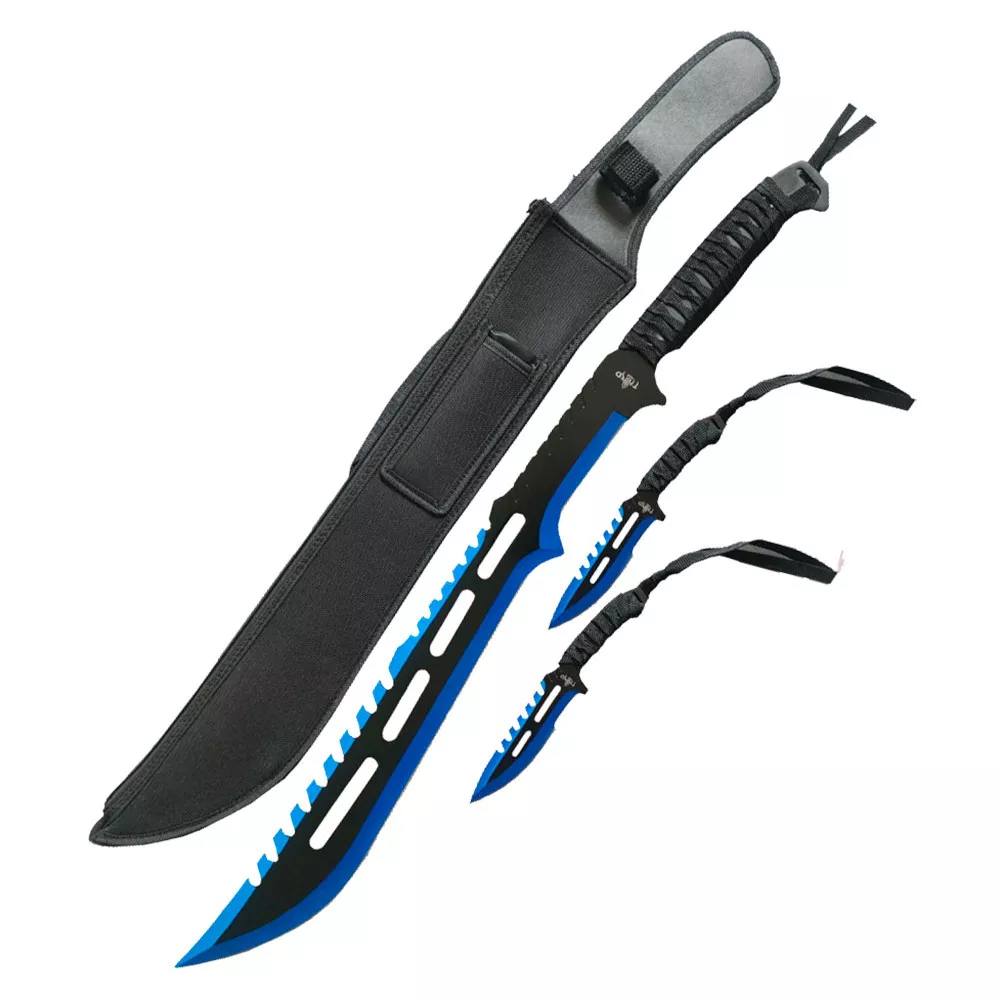 Set Machete cortacañas y 2 cuchillos lanzadores