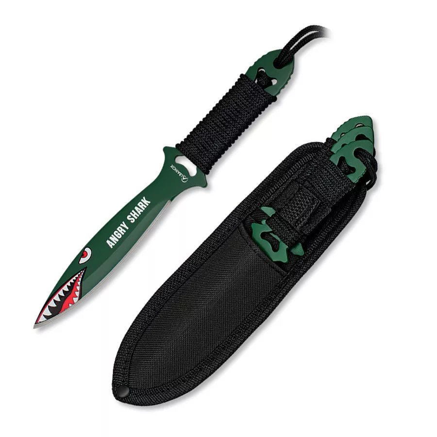 Cuchillo lanzador Angry Shark, set 3 piezas