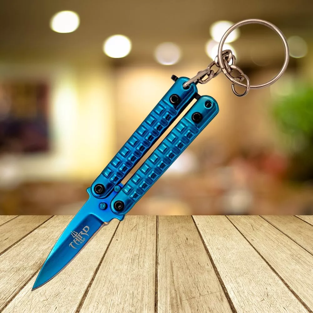 Navaja llavero tipo mariposa, azul titanio