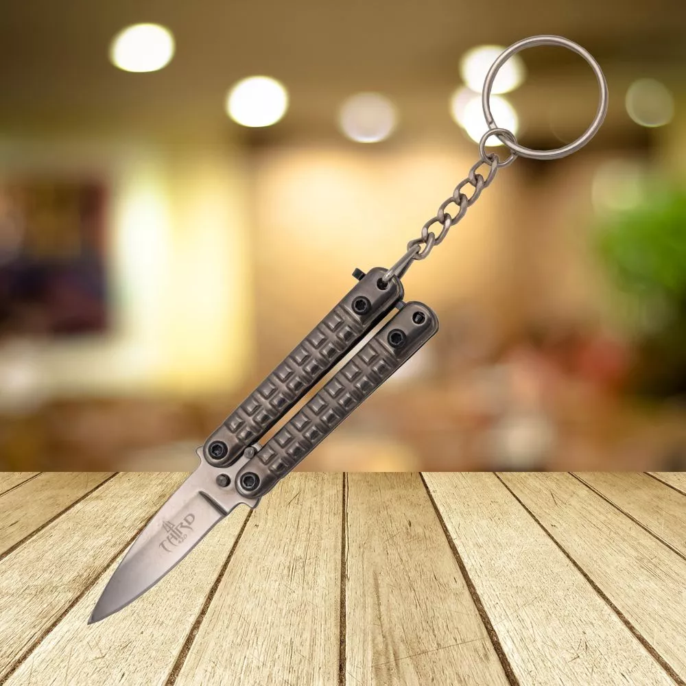 Navaja llavero tipo mariposa, negro brillante