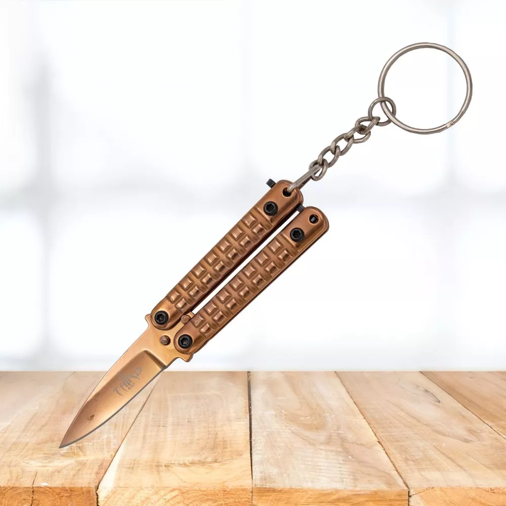 Navaja llavero tipo mariposa, rose brillante