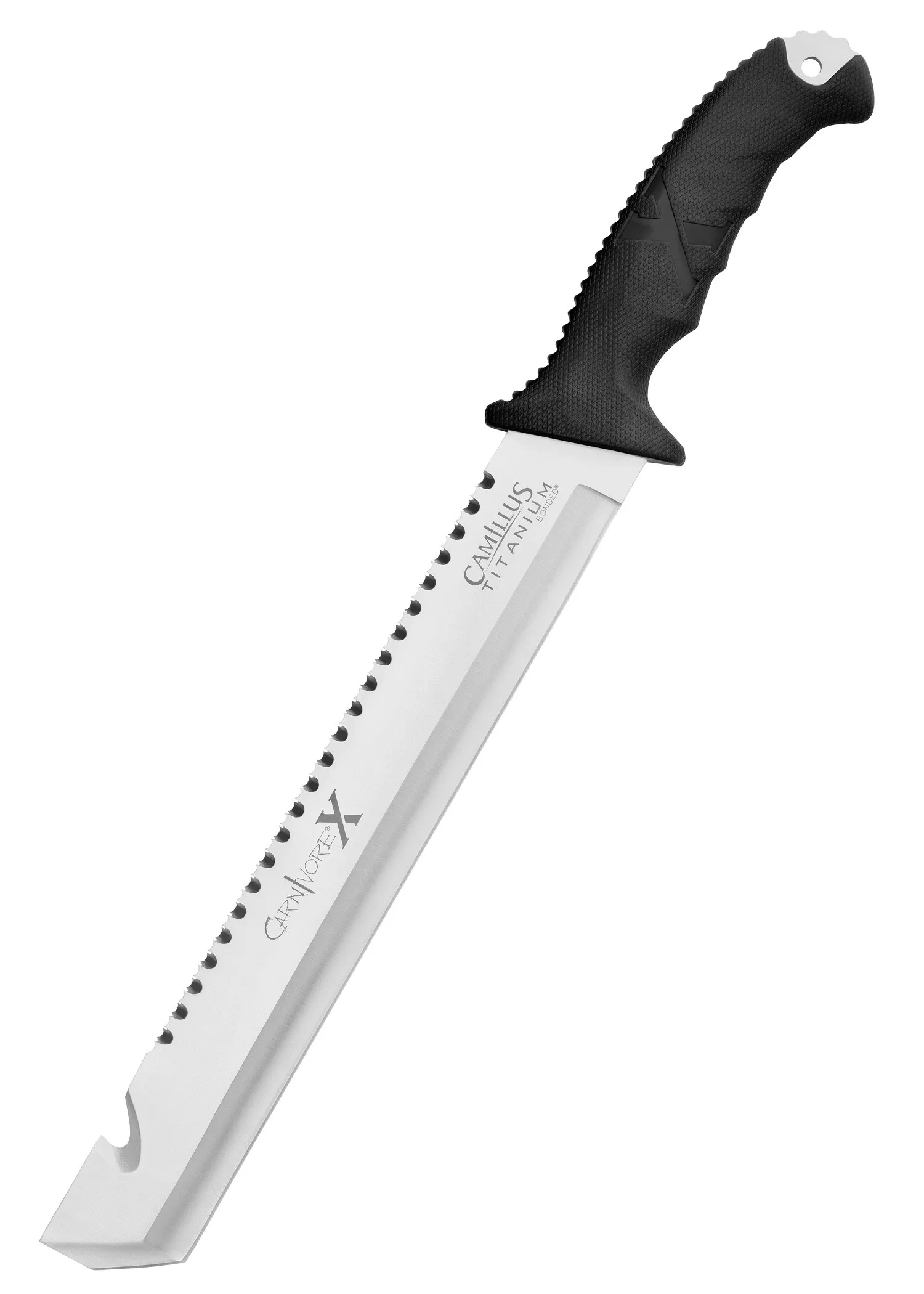 Machete táctico cortacañas negro Camillus modelo CARNIVORE X, con funda