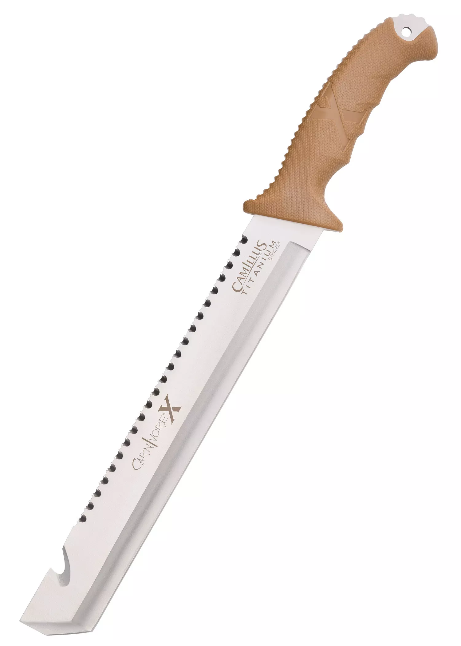 Machete táctico cortacañas Camillus modelo CARNIVORE X, con funda