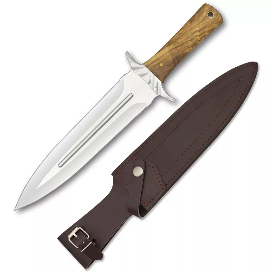 Cuchillo remate de caza, mango de madera de olivo