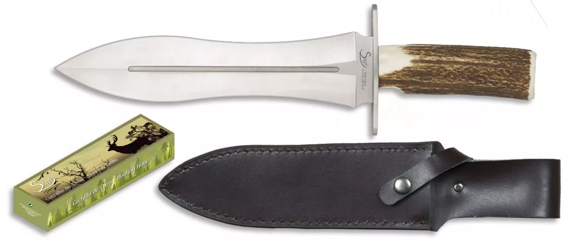 Cuchillo de remate de caza, mango asta ciervo