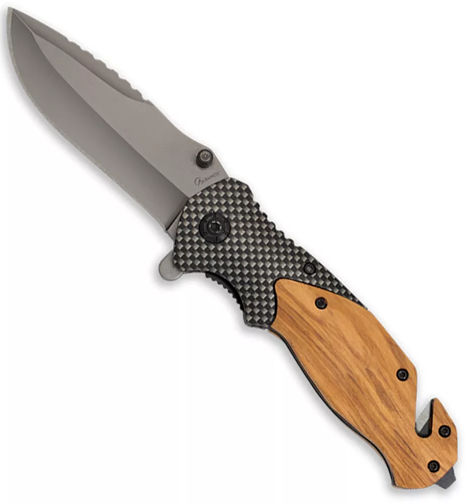 Navaja táctica de rescate madera cebra (20,50 cm.)