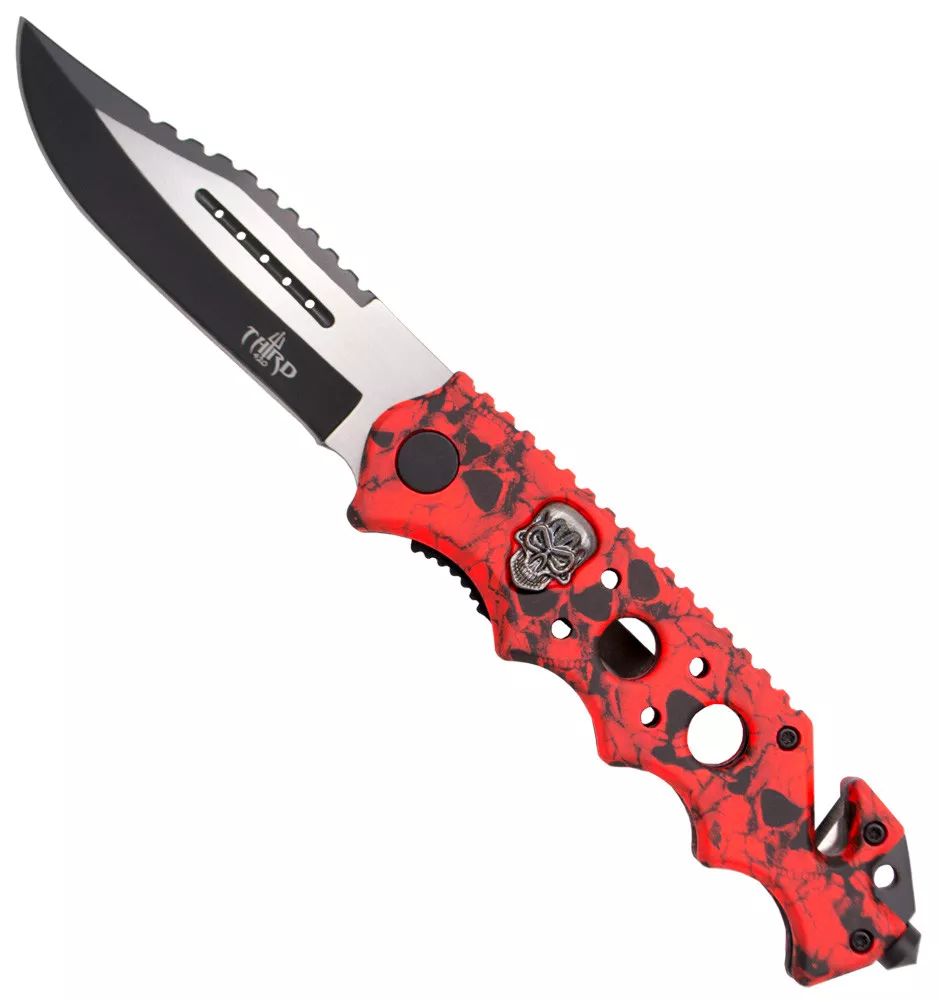 Navaja táctica Third diseño calavera, color rojo (21,2 cm.)
