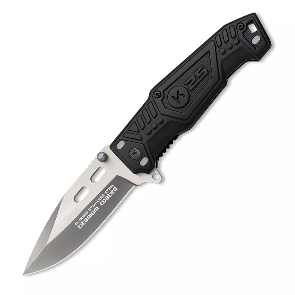 Navaja K25 rescate negra baño de titanio, mango aluminio