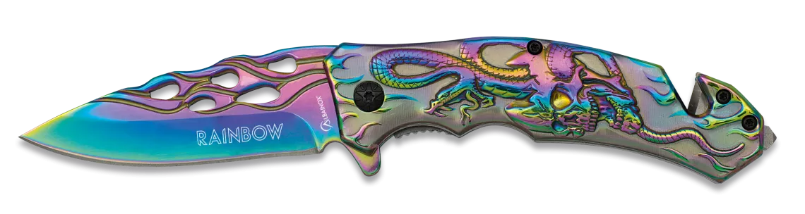 Navaja de seguridad calavera-serpiente Rainbow