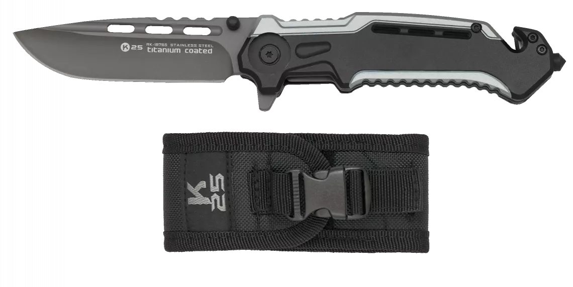 Navaja de rescate y emergencias, K25 gris-negra (hoja 8,7 cm.)