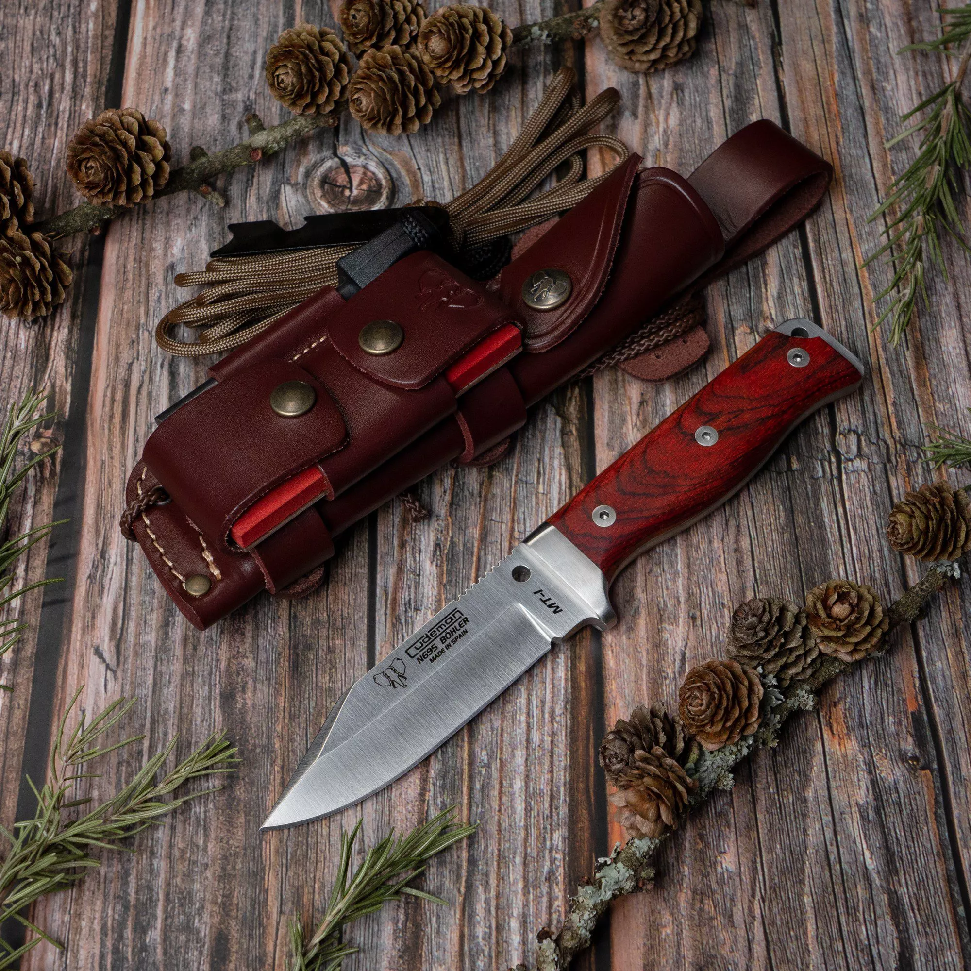 Cuchillo supervivencia, mango cocobolo, COMPLETO