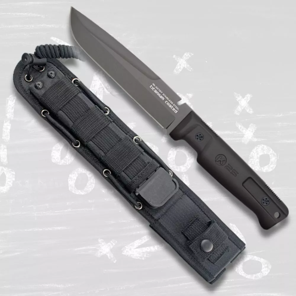 Cuchillo táctico K25 empuñadura goma negra (28,2 cm.)