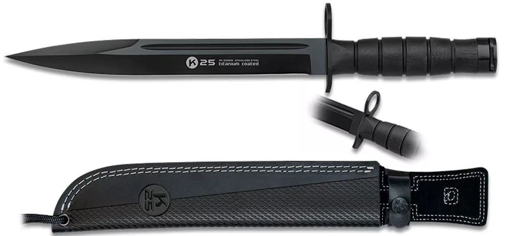 Cuchillo bayoneta marca K25 hoja negra (39 cm.)