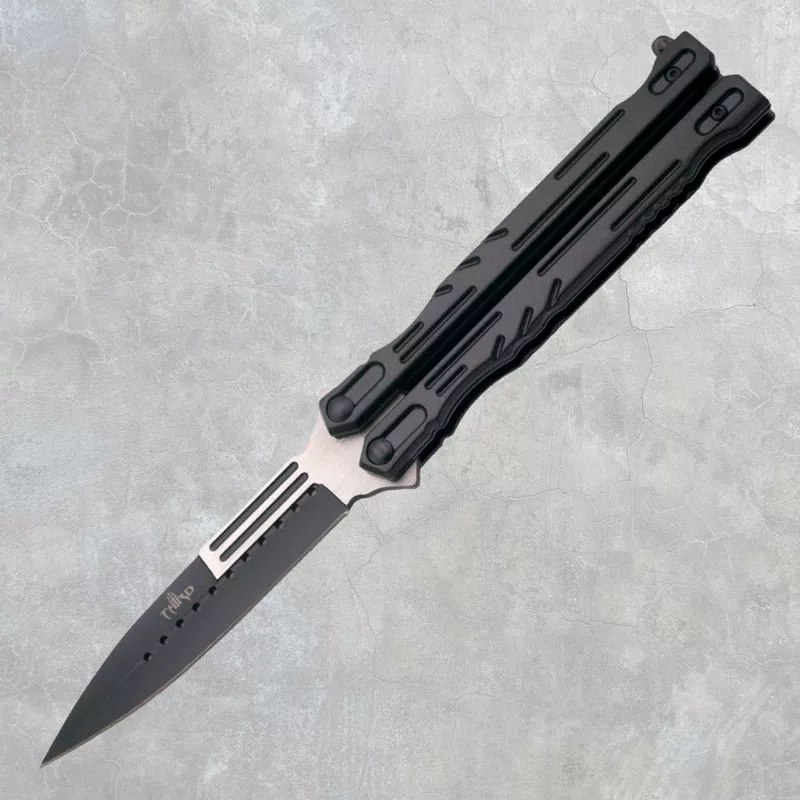 Navaja mariposa negra Third, hoja acero inox. pulida (12,3 cm.)