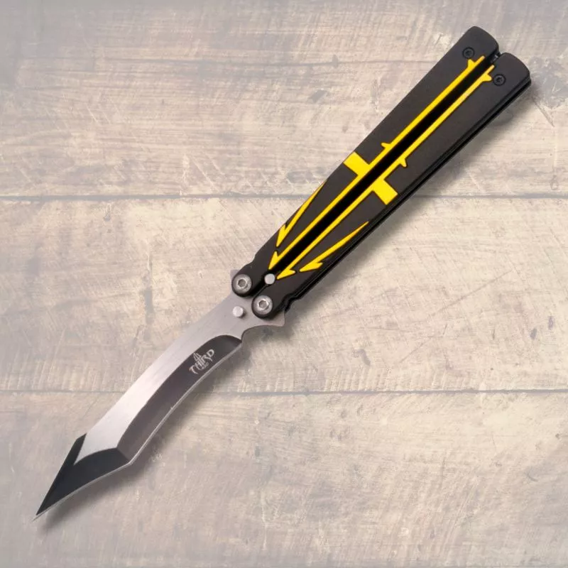 Navaja mariposa negro-amarillo Third, hoja 12,6 cm.
