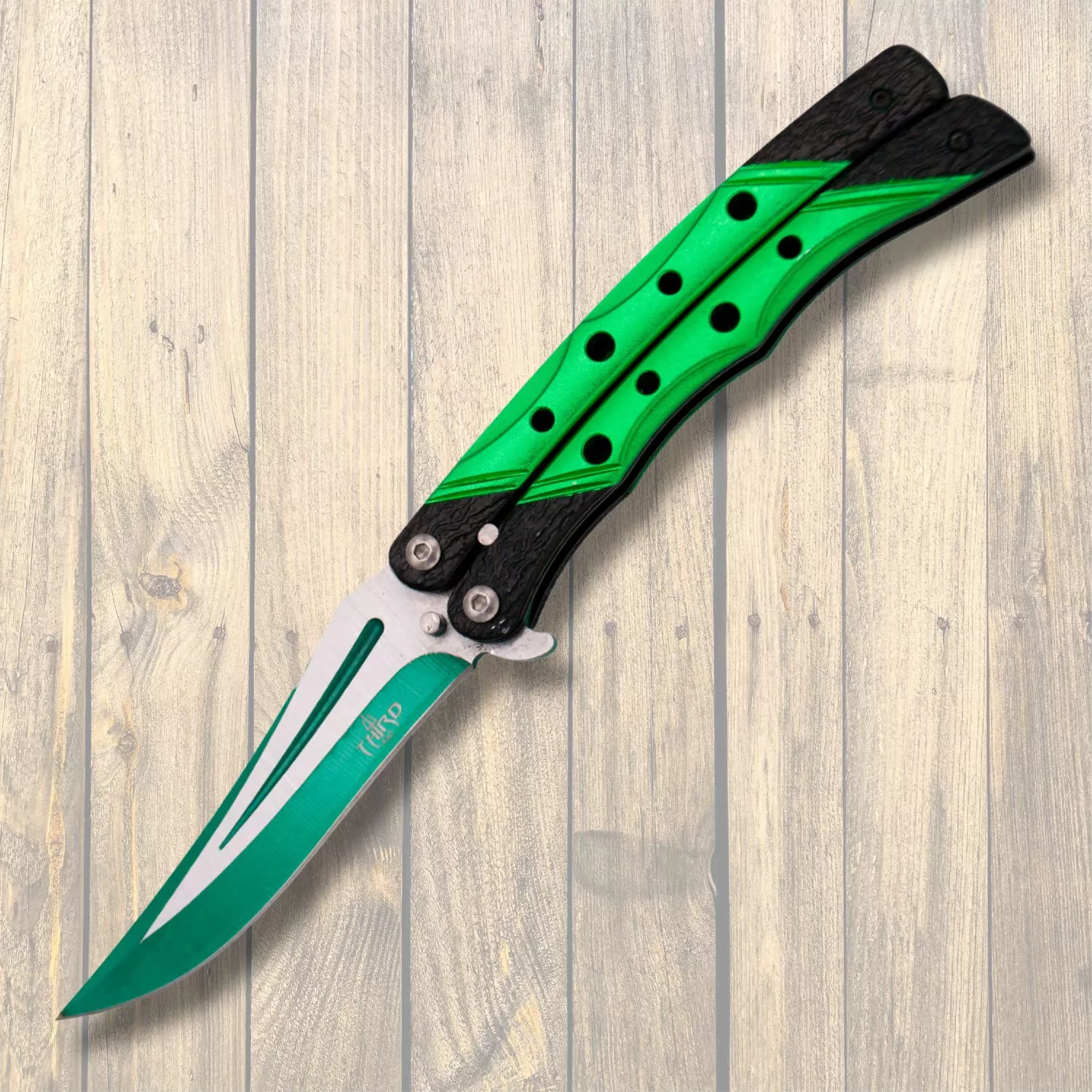 Navaja abanico Third acabado satinado y corte verde (23 cm.)