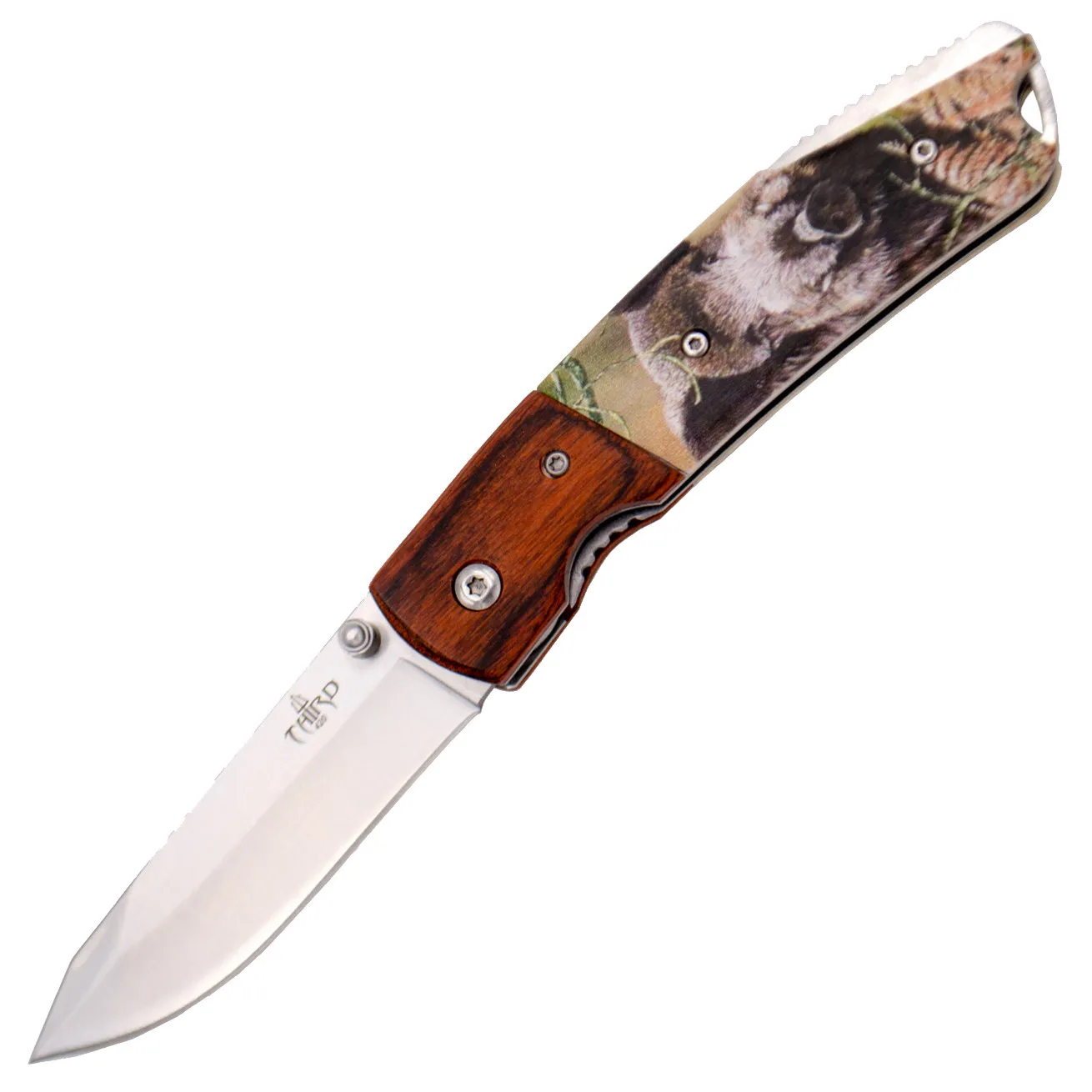 Navaja de Caza diseño Jabalí 1, mango madera y ABS (total 19 cm.)