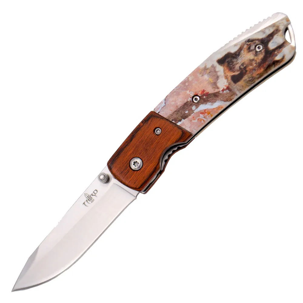 Navaja de Caza diseño Jabalí 2, mango madera y ABS (total 19 cm.)