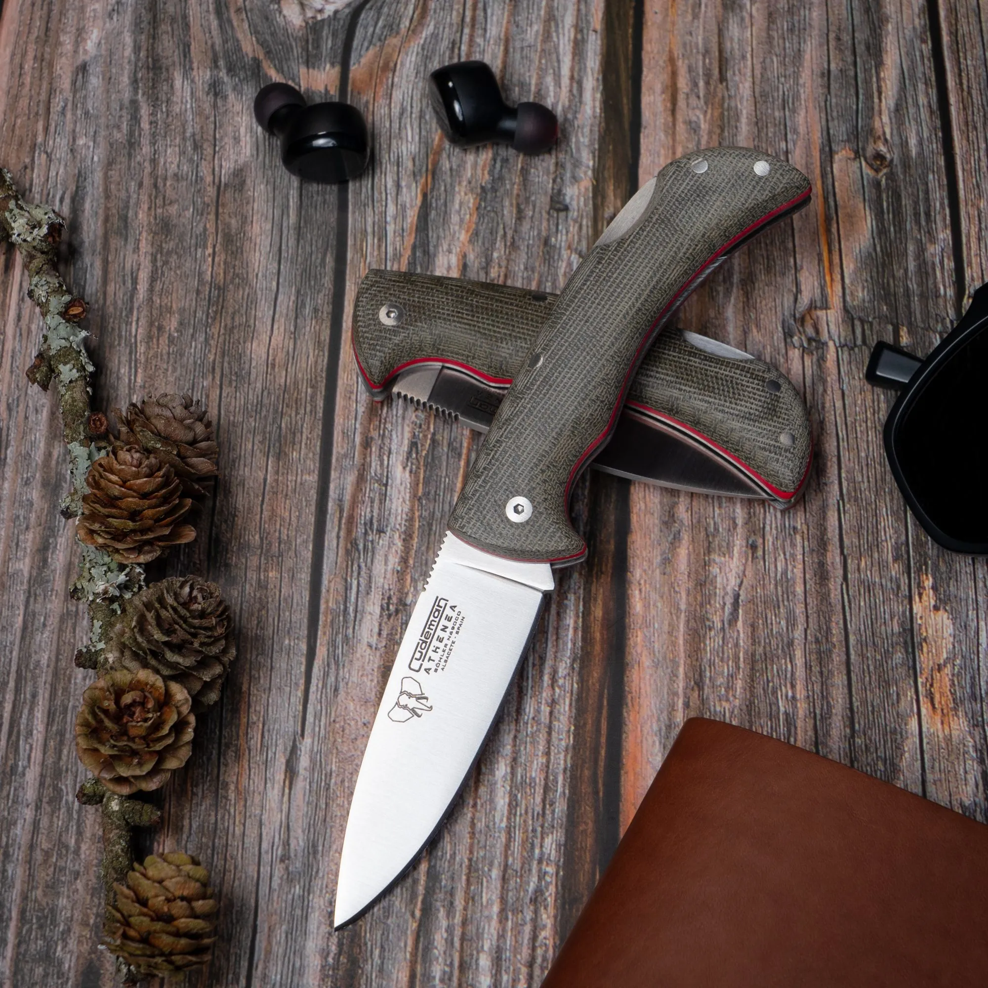 Navaja de caza Athenea, mango canvas verde