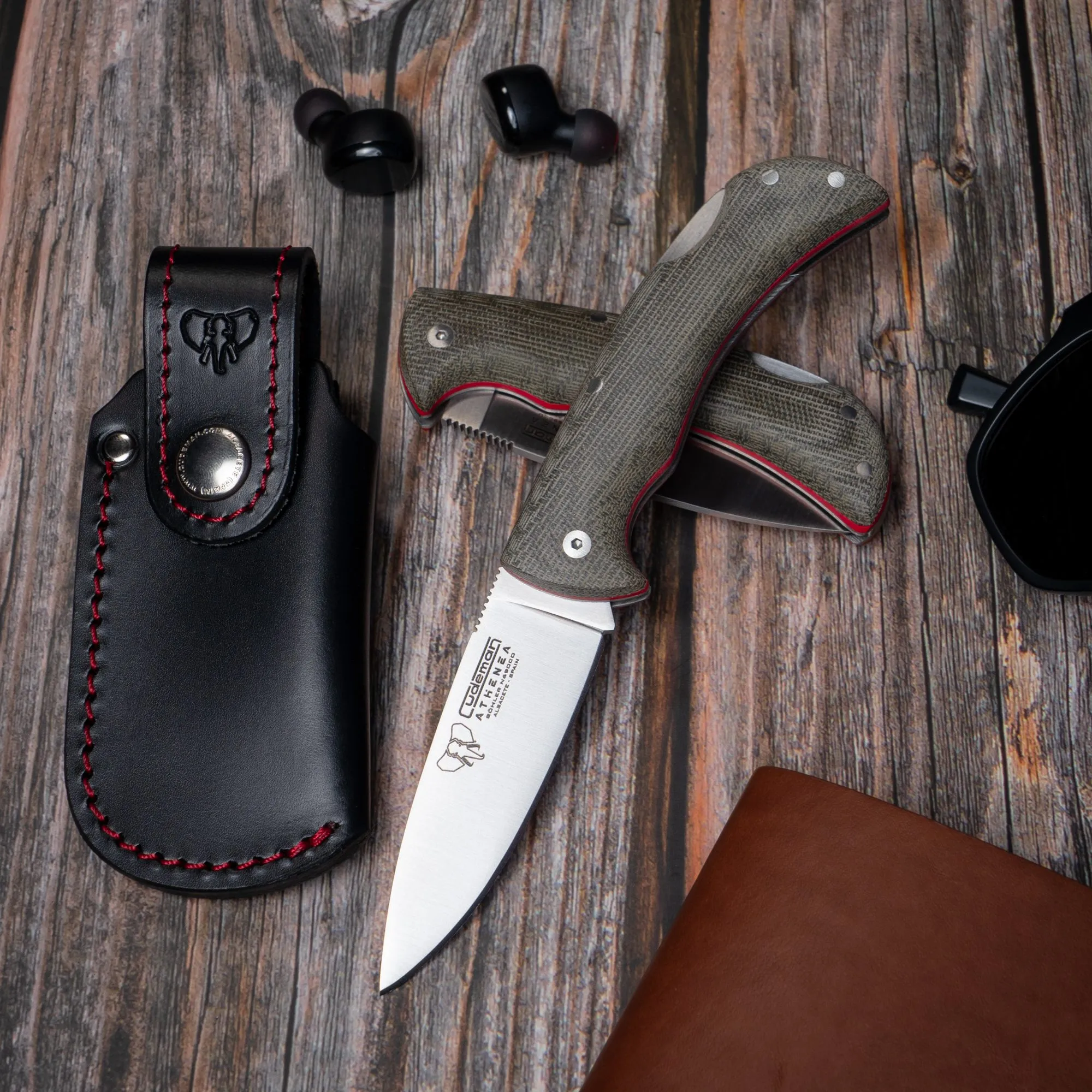 Navaja de caza Athenea, mango canvas verde (con funda)