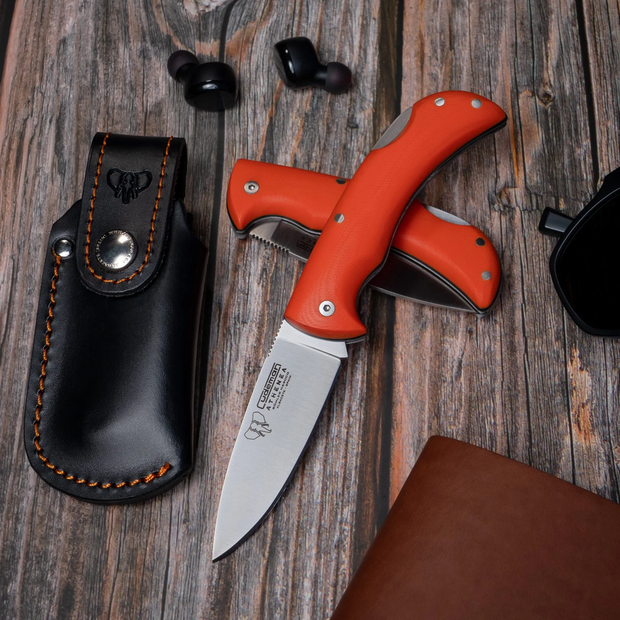 Navaja de caza Athenea, mango G10 naranja (con funda)