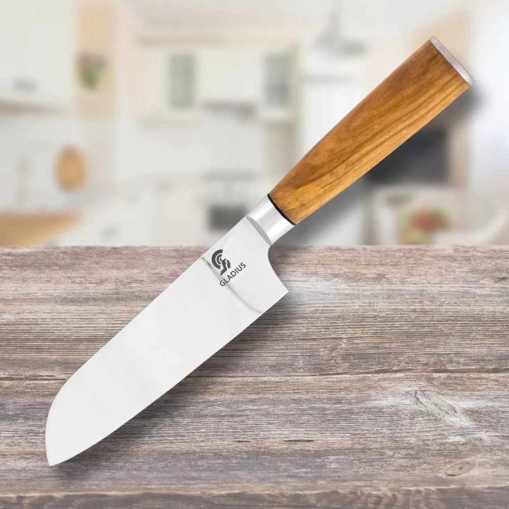 Cuchillo japonés Santoku mango Olivo , Art Gladius