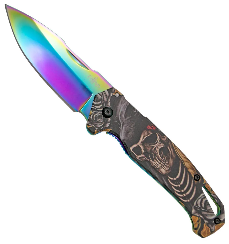 Navaja táctica Third diseño 3D rainbow calavera (20,3 cm.)