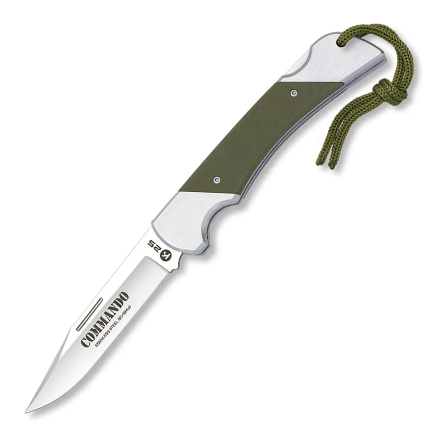 Navaja Táctica Commando mango acero + G10 Verde, hoja 8,50 cm.