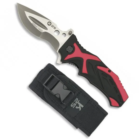 Navaja táctica marca K25 negra-roja (21,3 cm.)