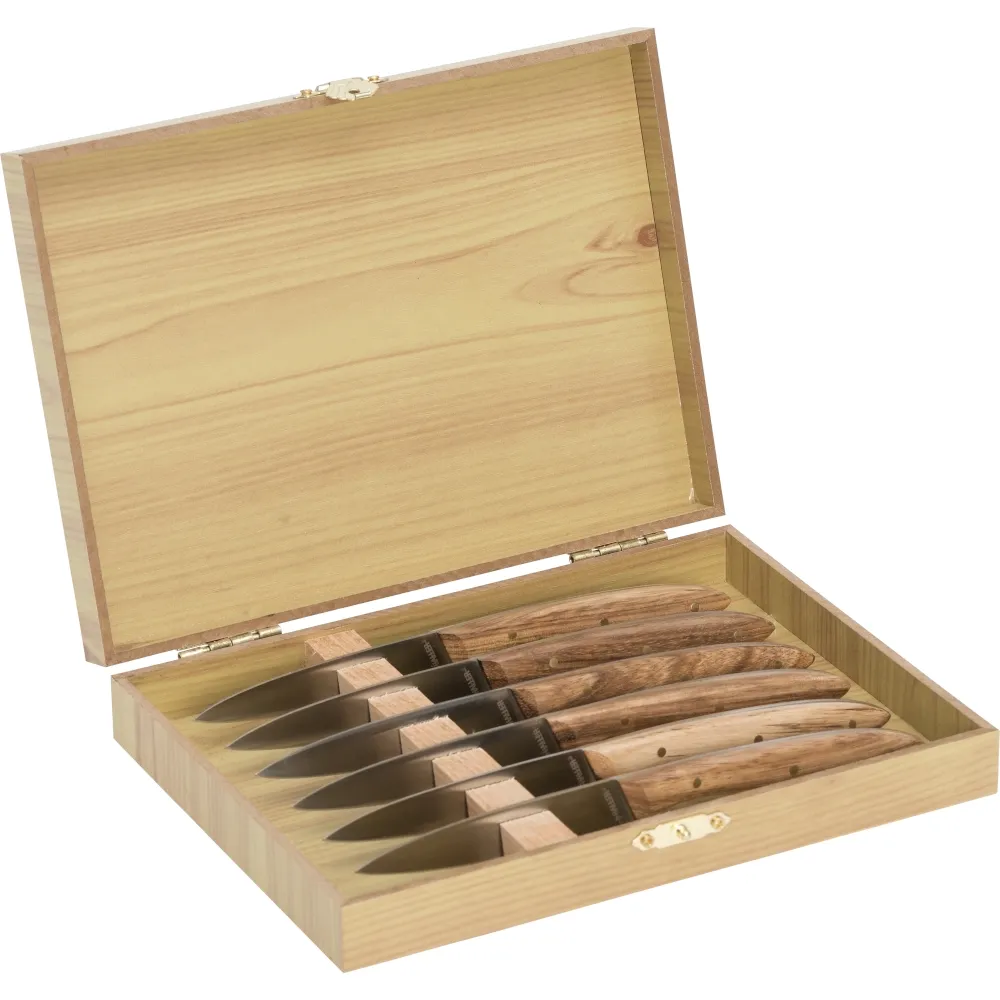 Set 6 cuchillos mango madera de zebrano en caja (17 cm.)