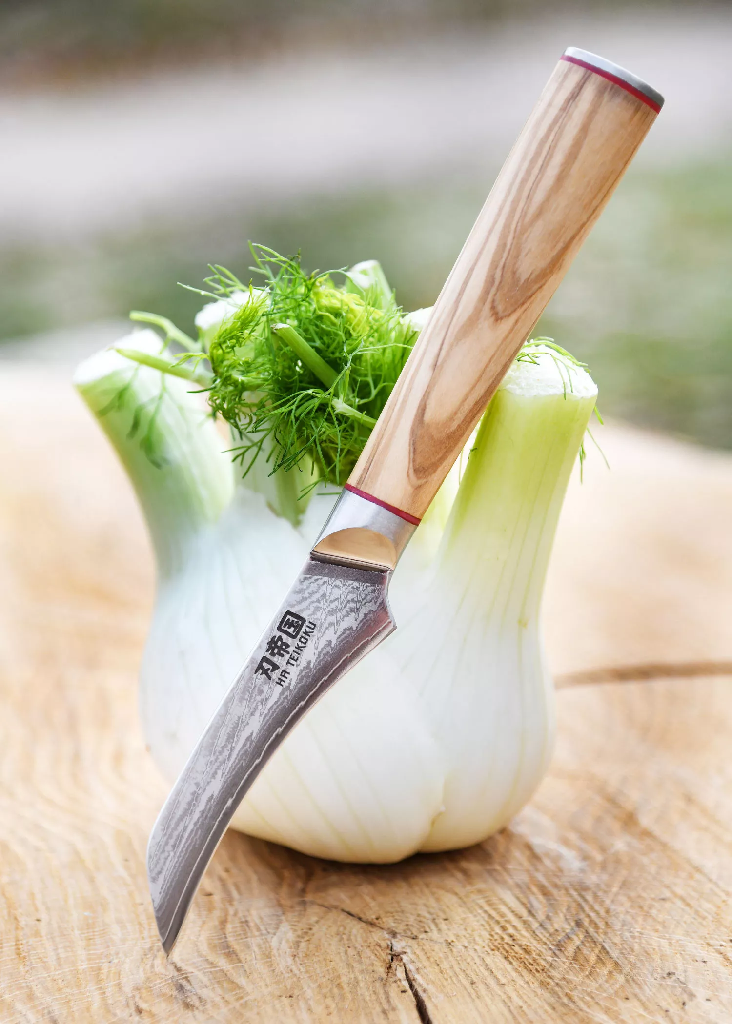 Cuchillo Cocina Verduras,Ha Teikoku, hoja Acero Damasco (33 cm.)