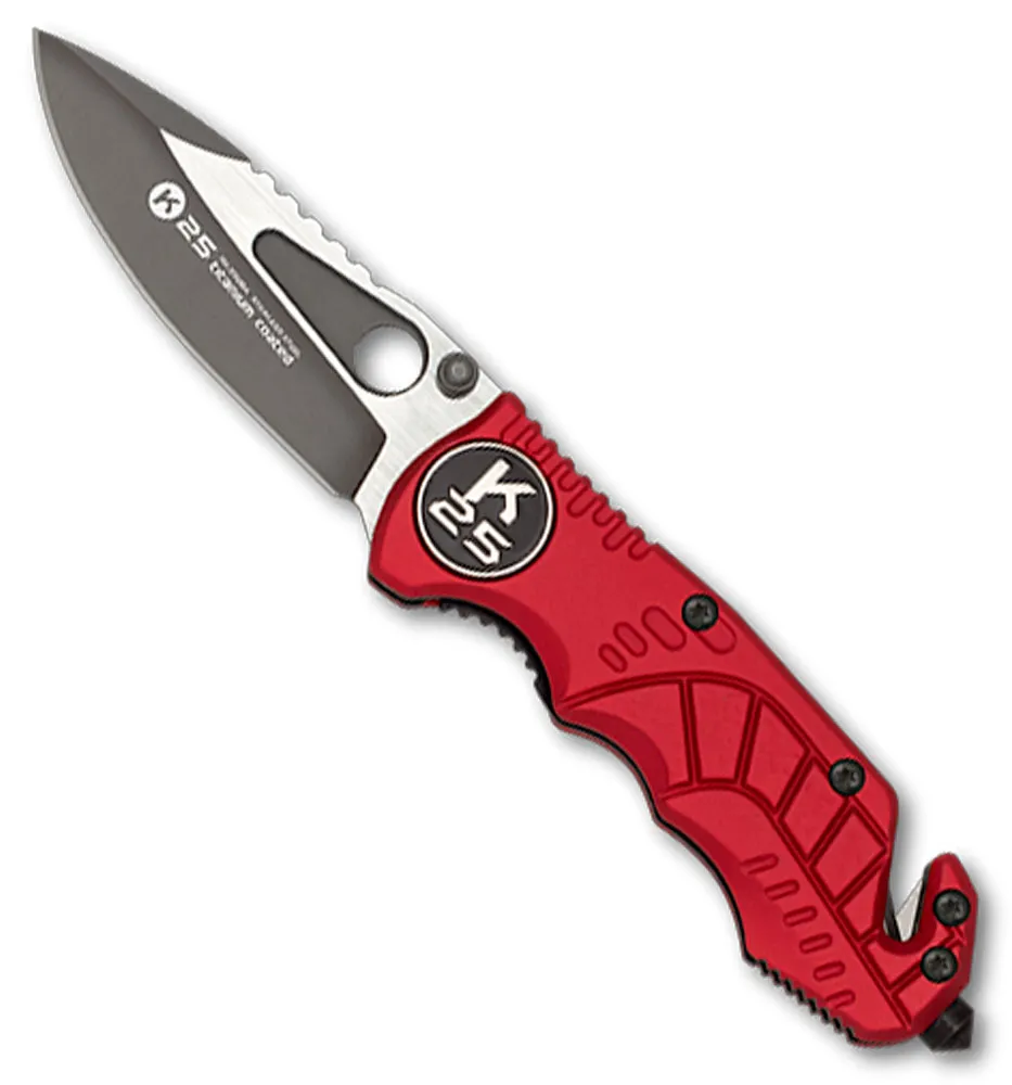 Navaja táctica de rescate K25, mango rojo