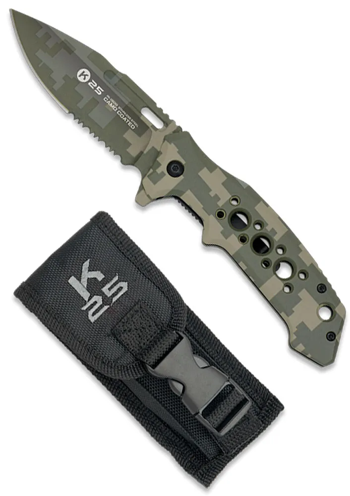 Navaja táctica K25 mango aluminio camuflaje verde