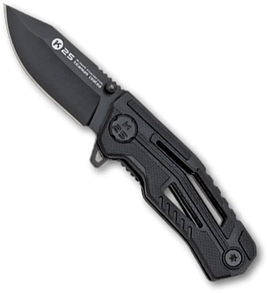 Navaja táctica K25 mango G10 efecto fibra carbono