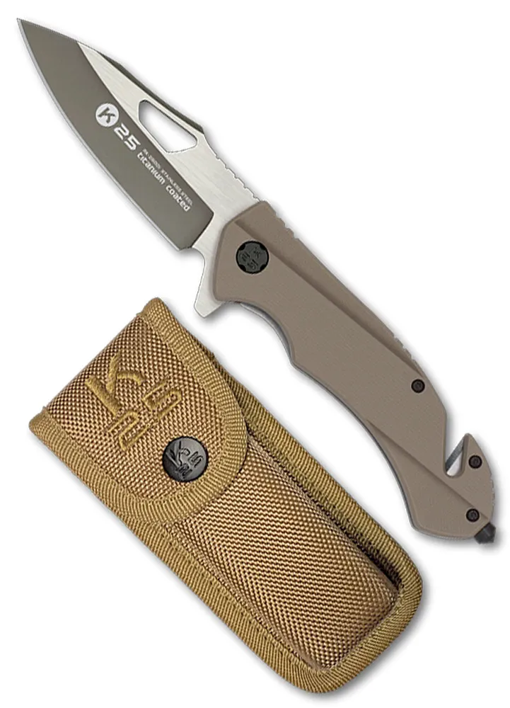 Navaja táctica de rescate K25 mango G10 coyote