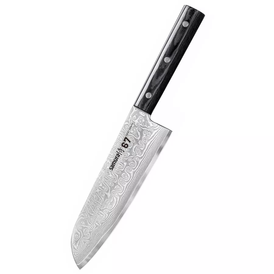Cuchillo Santoku Samura serie Damascus 67, hoja 175 mm.