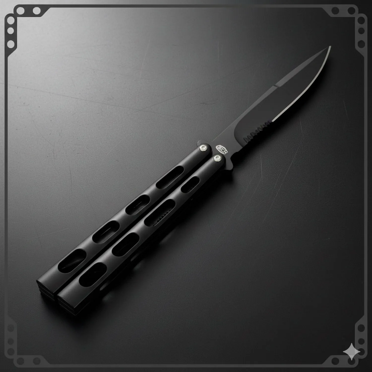 Navaja mariposa SCK hoja negra con sierra (22,8 cm.)