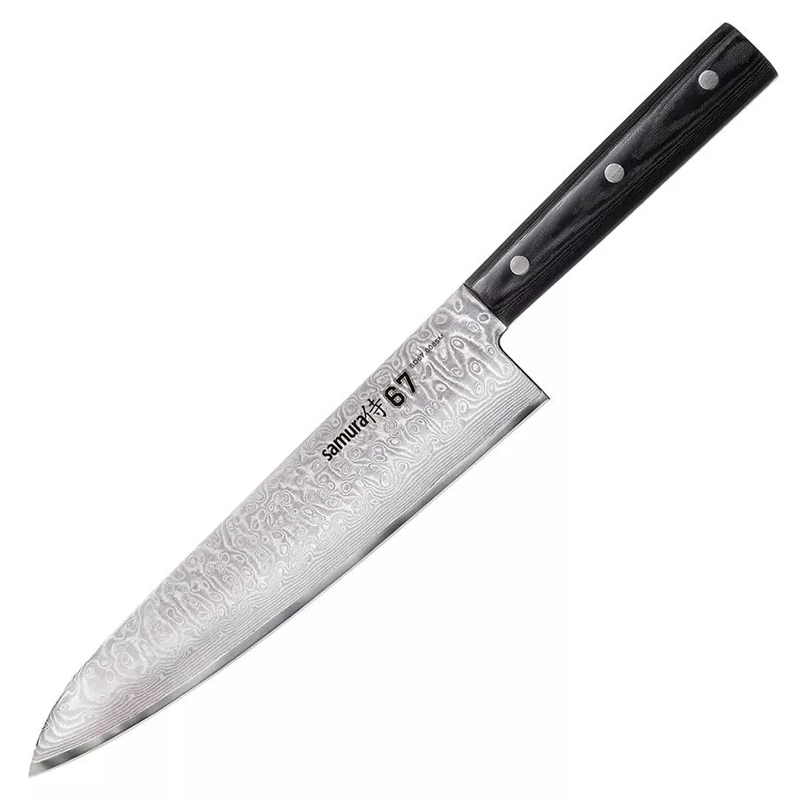 Cuchillo Santoku Samura serie Damascus 67, hoja 208 mm.