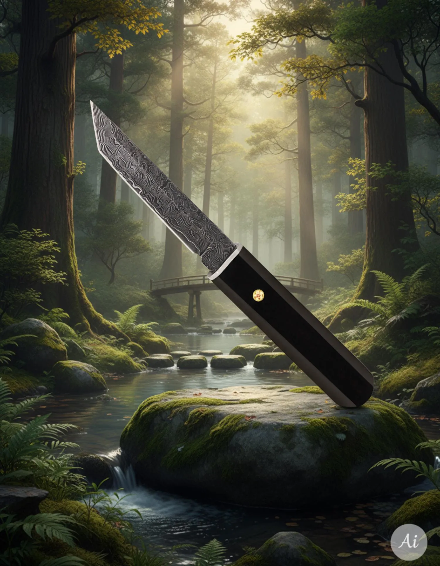 Cuchillo aventura Albainox hoja tanto en damasco envejecido (21,50 cm.)