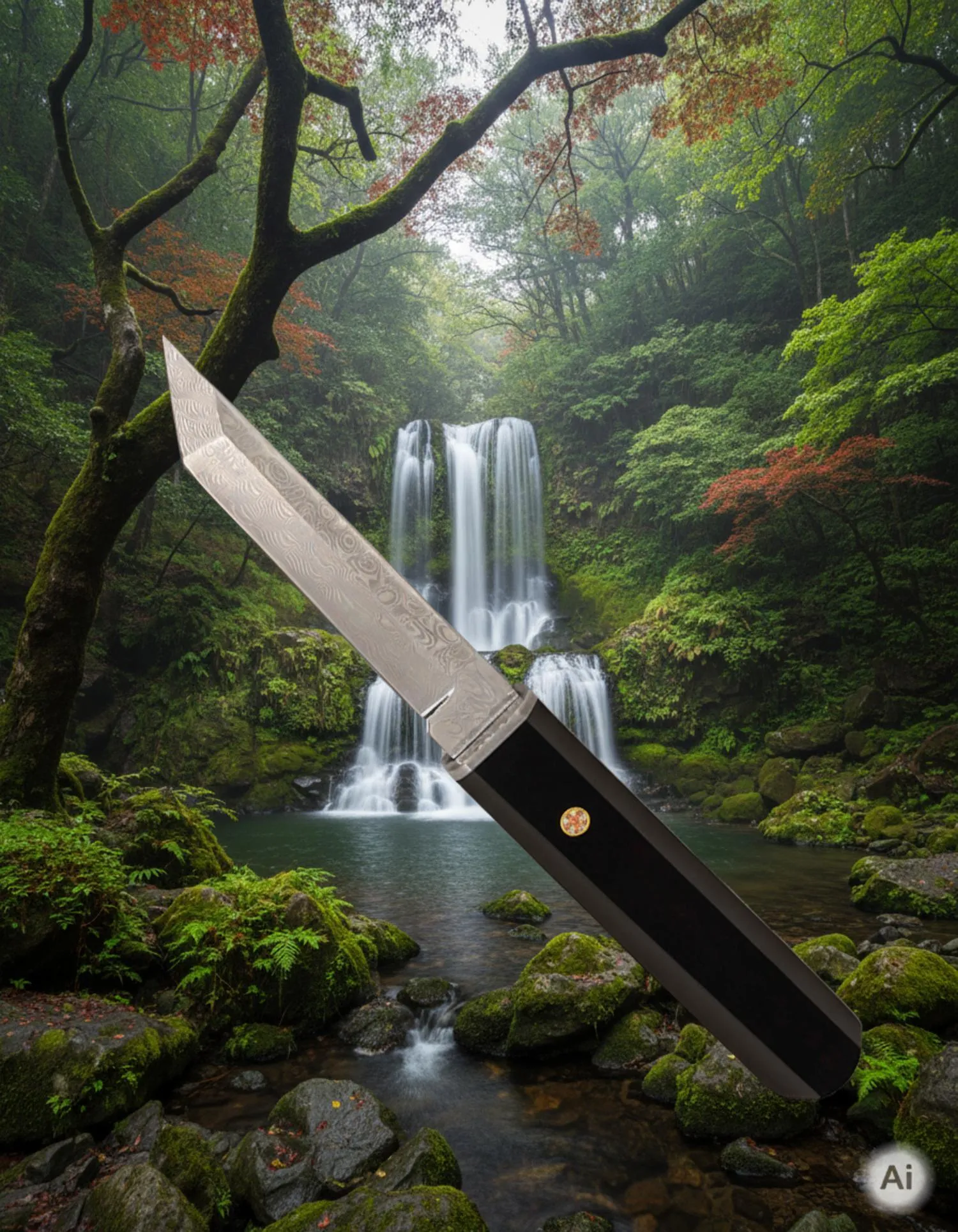 Cuchillo aventura Albainox hoja damasco tanto brillante (21,50 cm.)