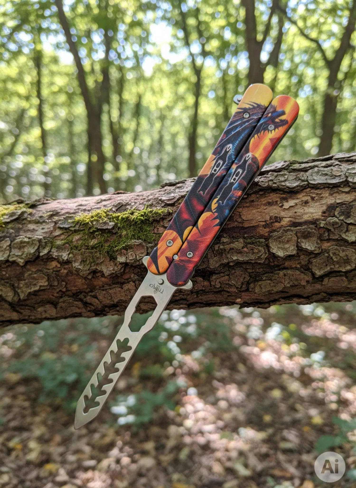 Navaja abanico Third mango diseño dragón fuego (21,7 cm.)