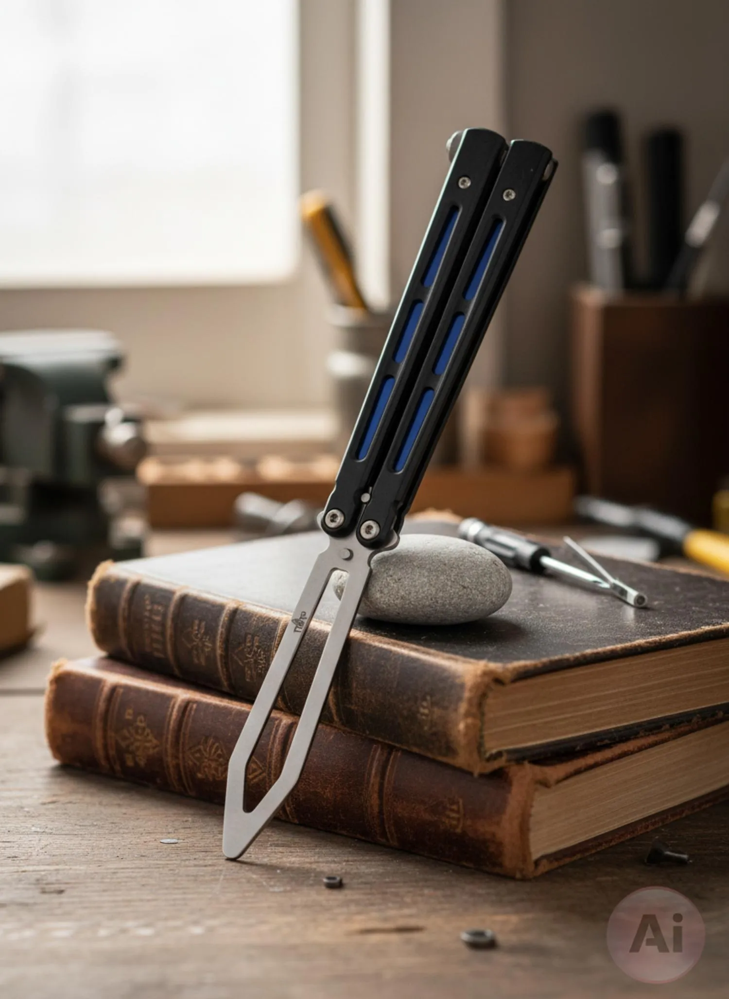 Navaja abanico de práctica Third mango negro/azul (22,7 cm.)