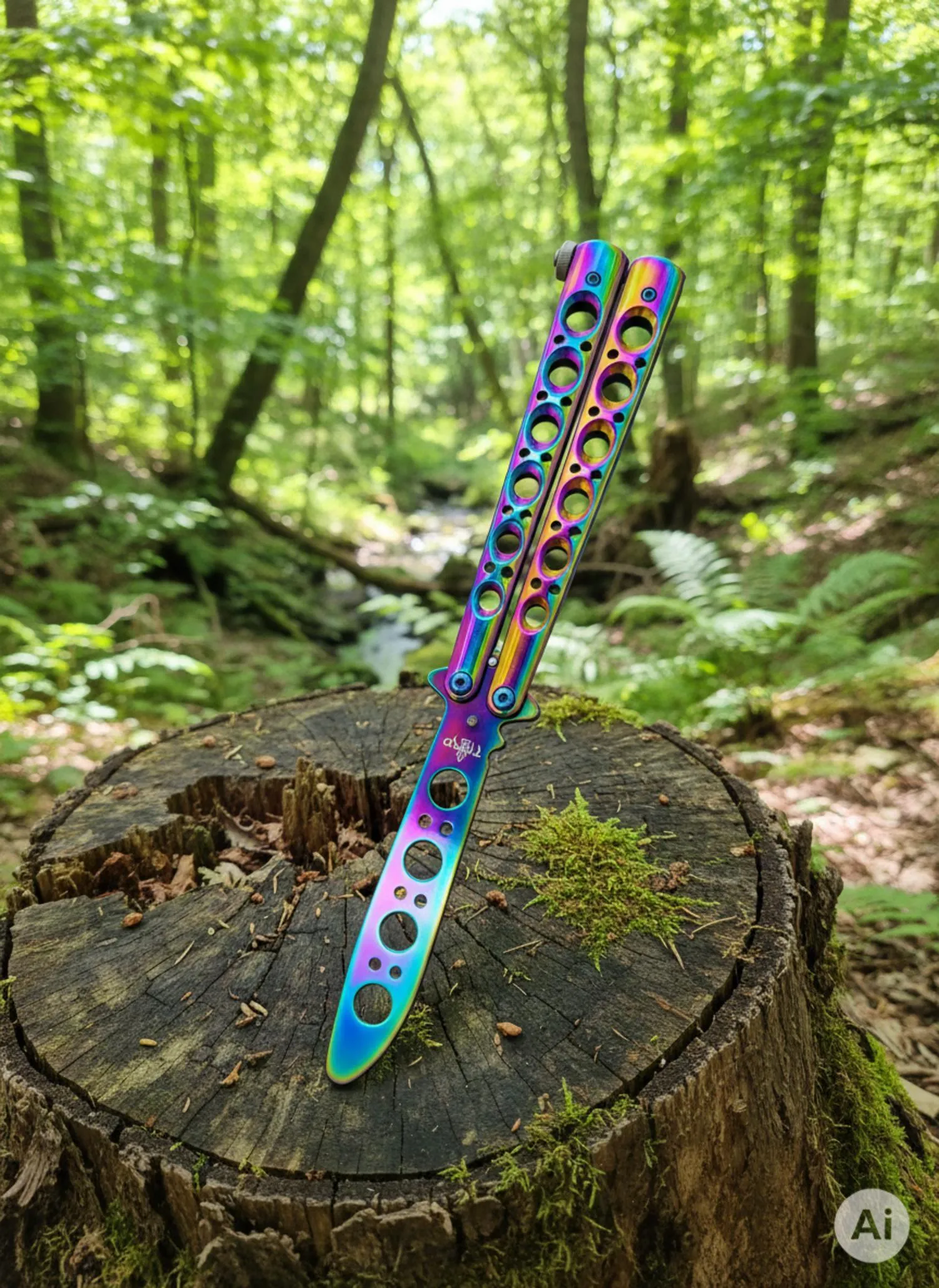 Navaja abanico de práctica Third acabado agujeros rainbow (22,6 cm.)