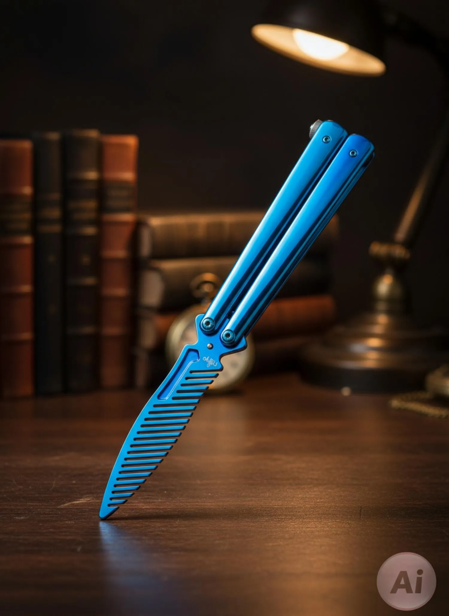 Navaja abanico Third estilo peine azul brillante (22,4 cm.)