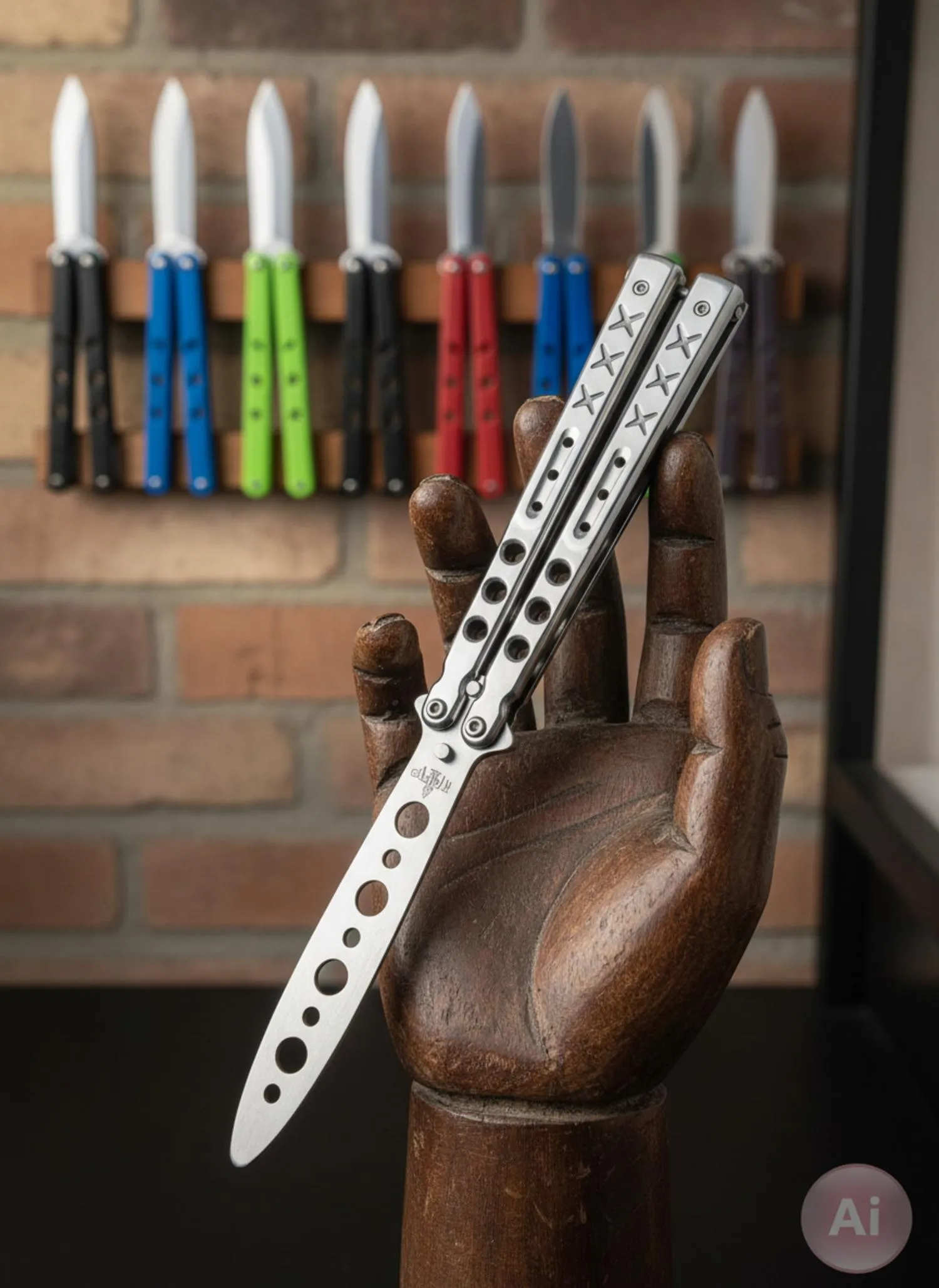 Navaja abanico de práctica Third acabado agujeros brillante (23,6 cm.)