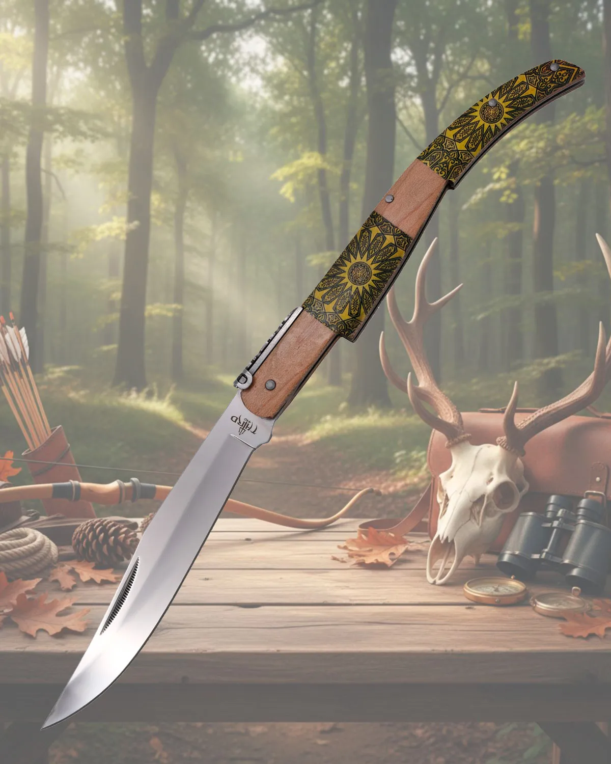 Navaja carraca Third empuñadura imitación damasquino serie Mapple Wood