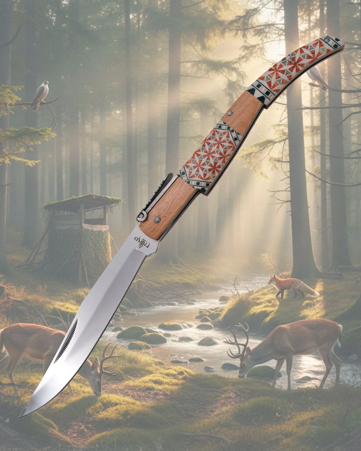 Navaja carraca Third empuñadura imitación taracea serie Mapple Wood