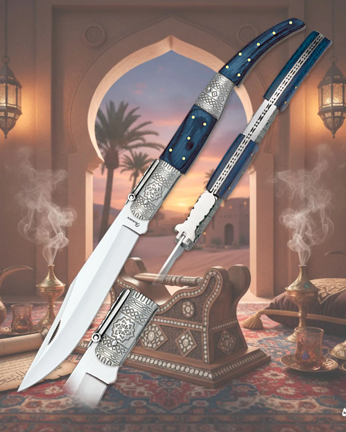 Navaja árabe decorada número tres de Albainox, stamina azul