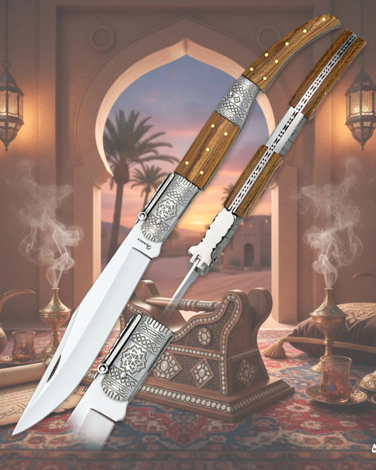 Navaja árabe decorada número tres de Albainox, madera zebra