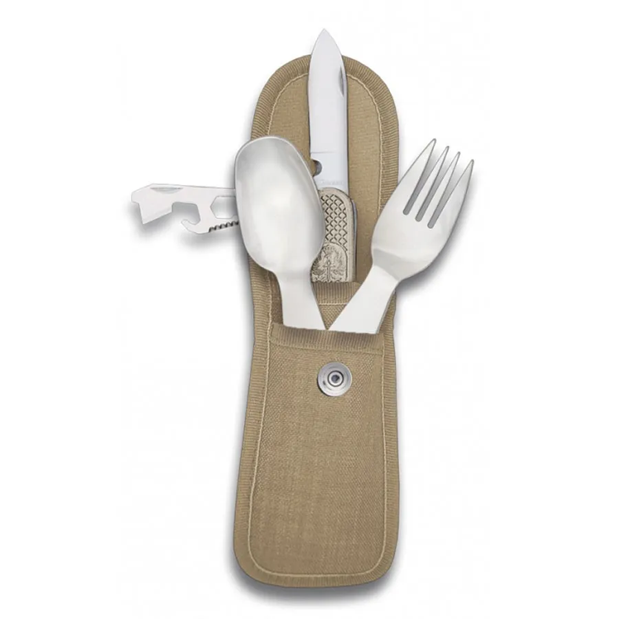Set de cubiertos de camping con funda camo pixel árido